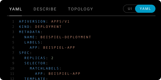 A clear overview of Kubernetes logs, events, metrics & settings.